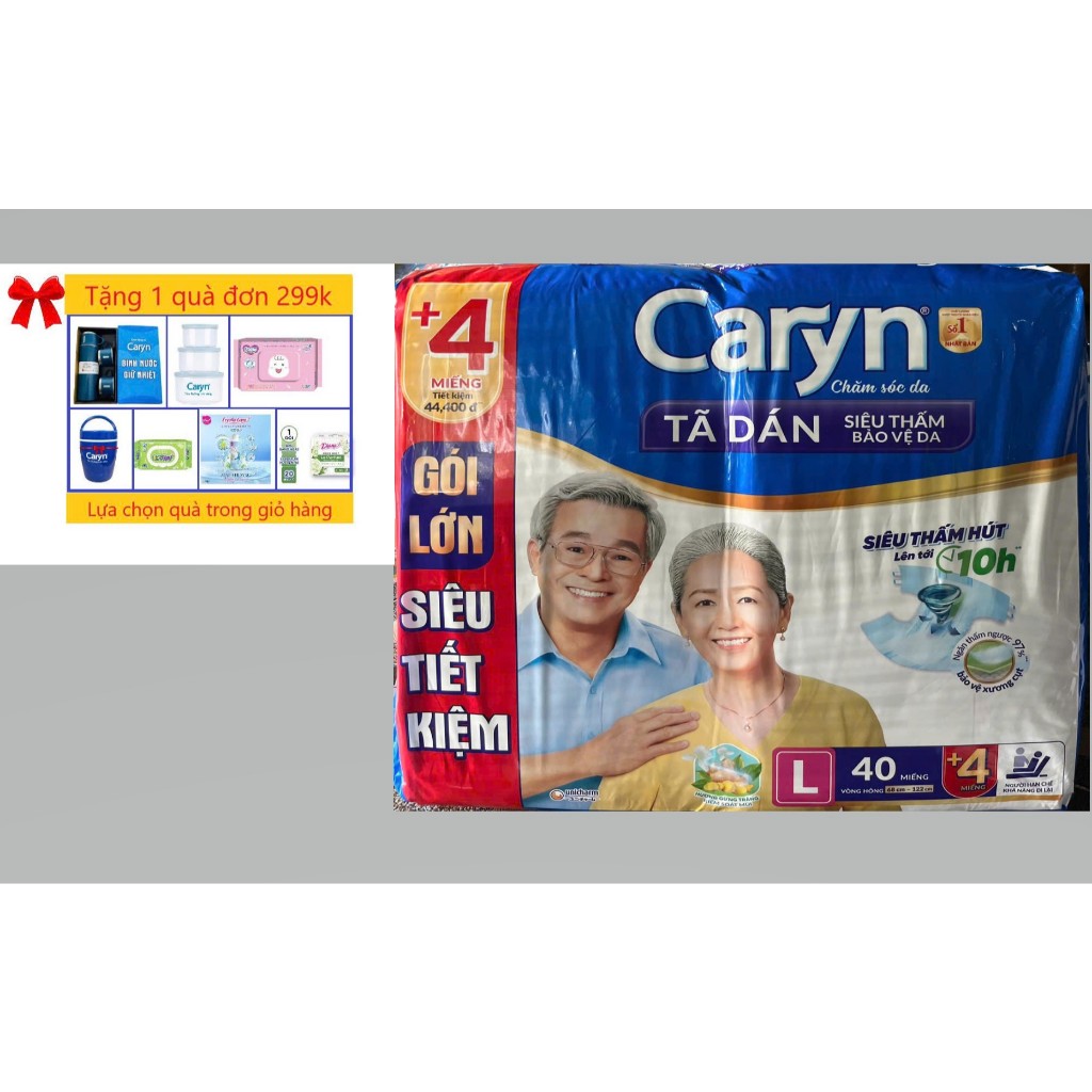 (40+4 Miếng Bên Trong)- Combo 2 Gói Tã dán Caryn L40 - Vòng Hông 68-122cm - Siêu thấm hút-PA