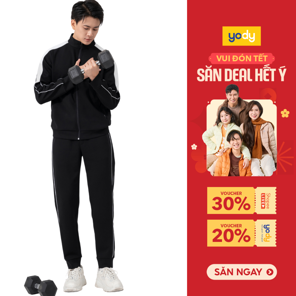 Bộ đồ thể thao nam YODY set bộ nỉ Double Face áo khoác kéo khóa năng động thoải mái - MASL25F001