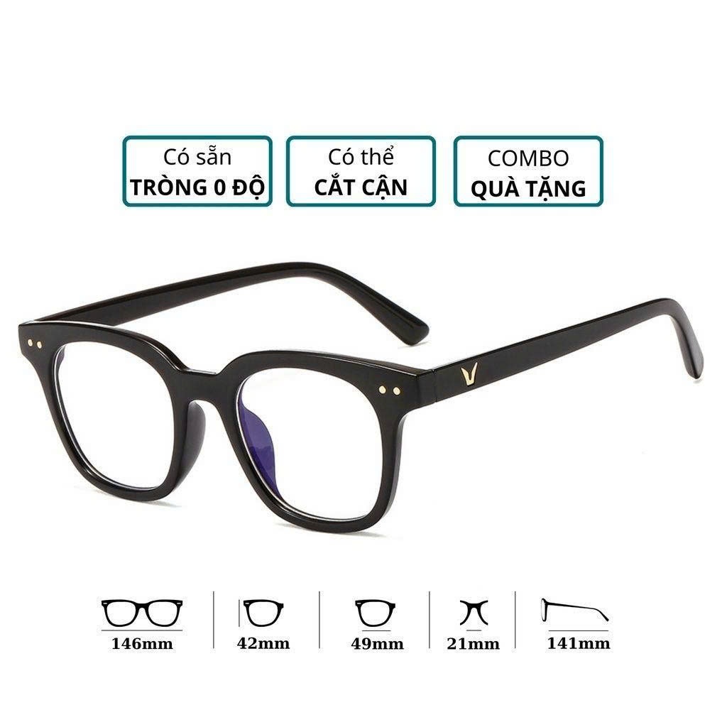 Gọng kính cận chữ V thời trang phong cách hàn quốc, Mắt kính mát không độ giả cận nam nữ chống UV