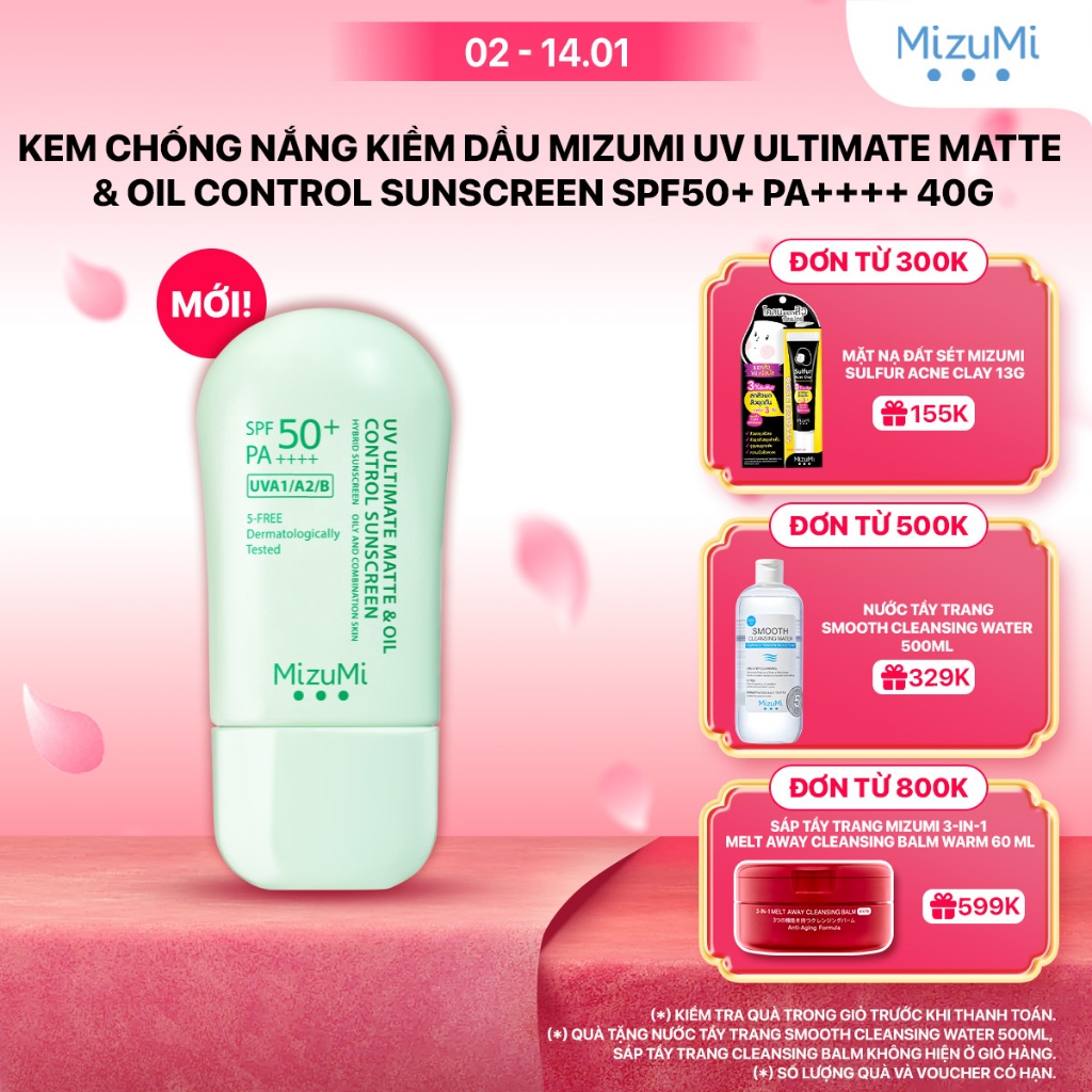  Kem chống nắng kiềm dầu MizuMi UV Ultimate Matte & Oil Control Sunscreen SPF50+ PA++++ 40g 
