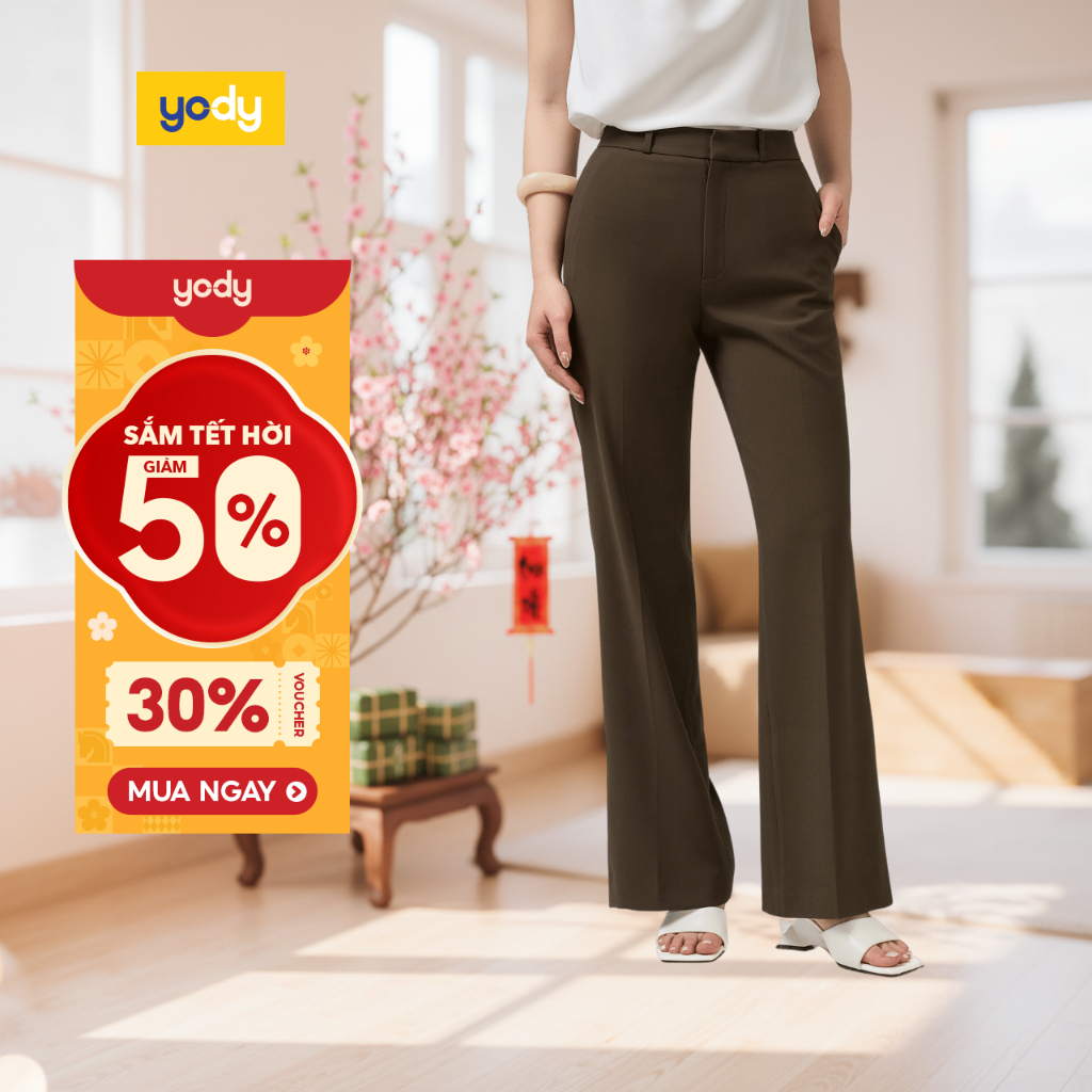 Quần YODY Quần Dài Nữ Ống Loe Dập Chữ  Logo Nổi Thời trang cao cấp  WCTR25S057