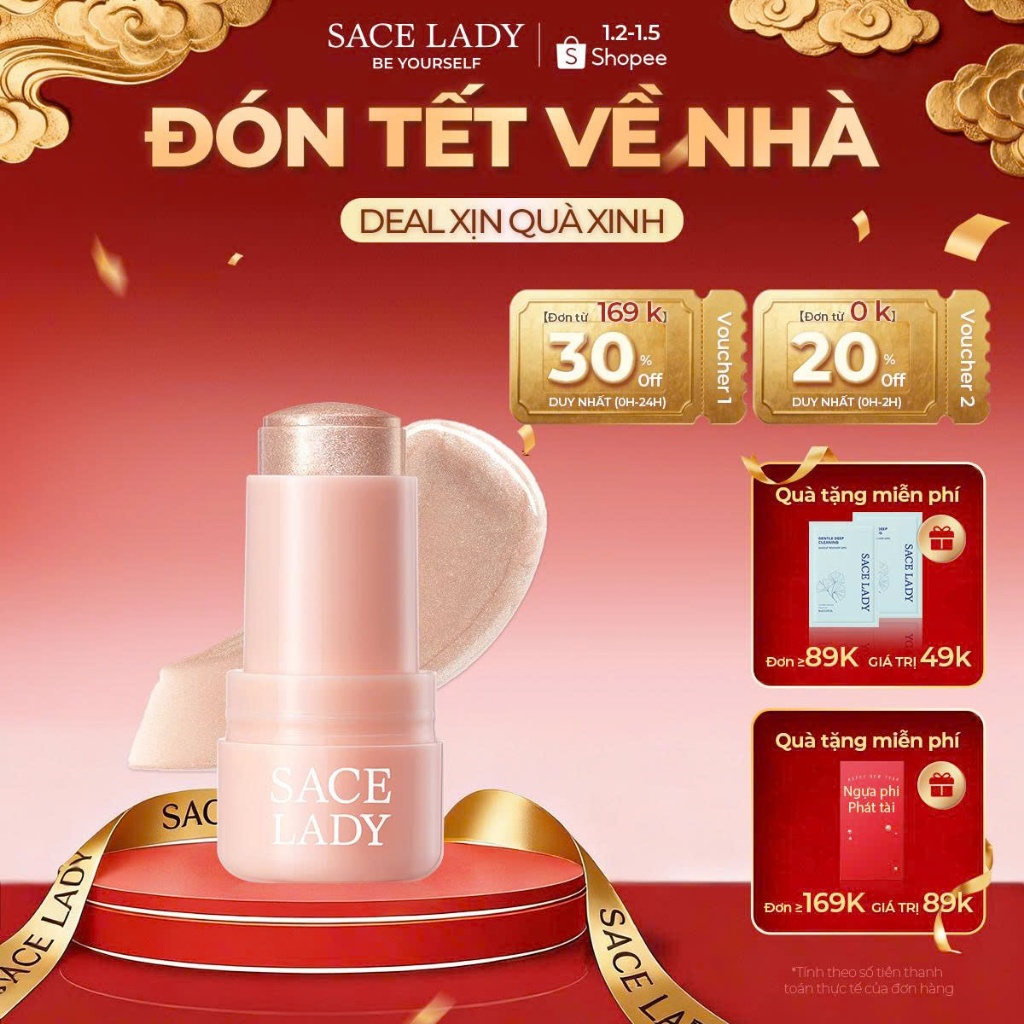 Bắt Sáng Highlight SACE LADY Dạng Thỏi  Nước Rạng Rỡ Lâu Trôi Phát Sáng Kết Cấu Thạch độc đáo 8g 