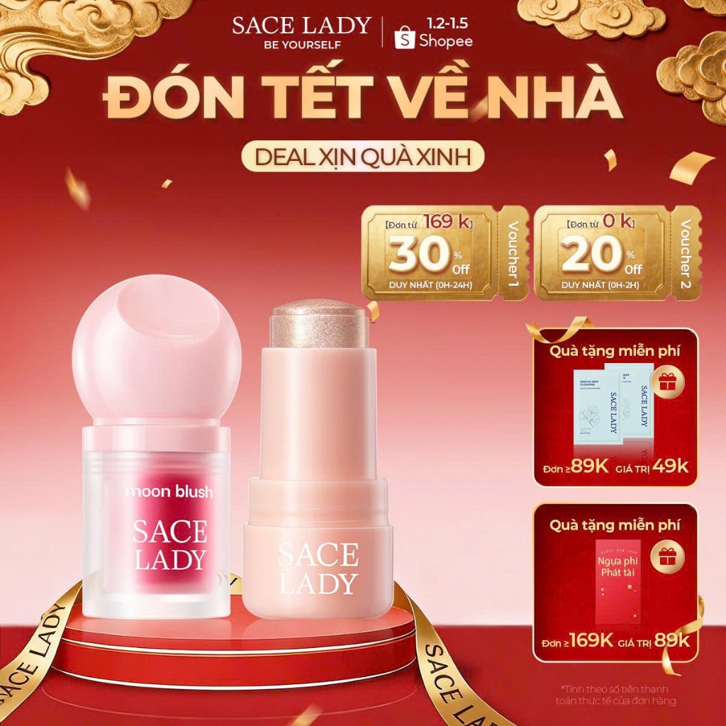  Phấn má hồng dạng lỏng SACE LADY + Phấn bắt sáng kết hợp lâu trôi trang điểm tự nhiên cho mặt 