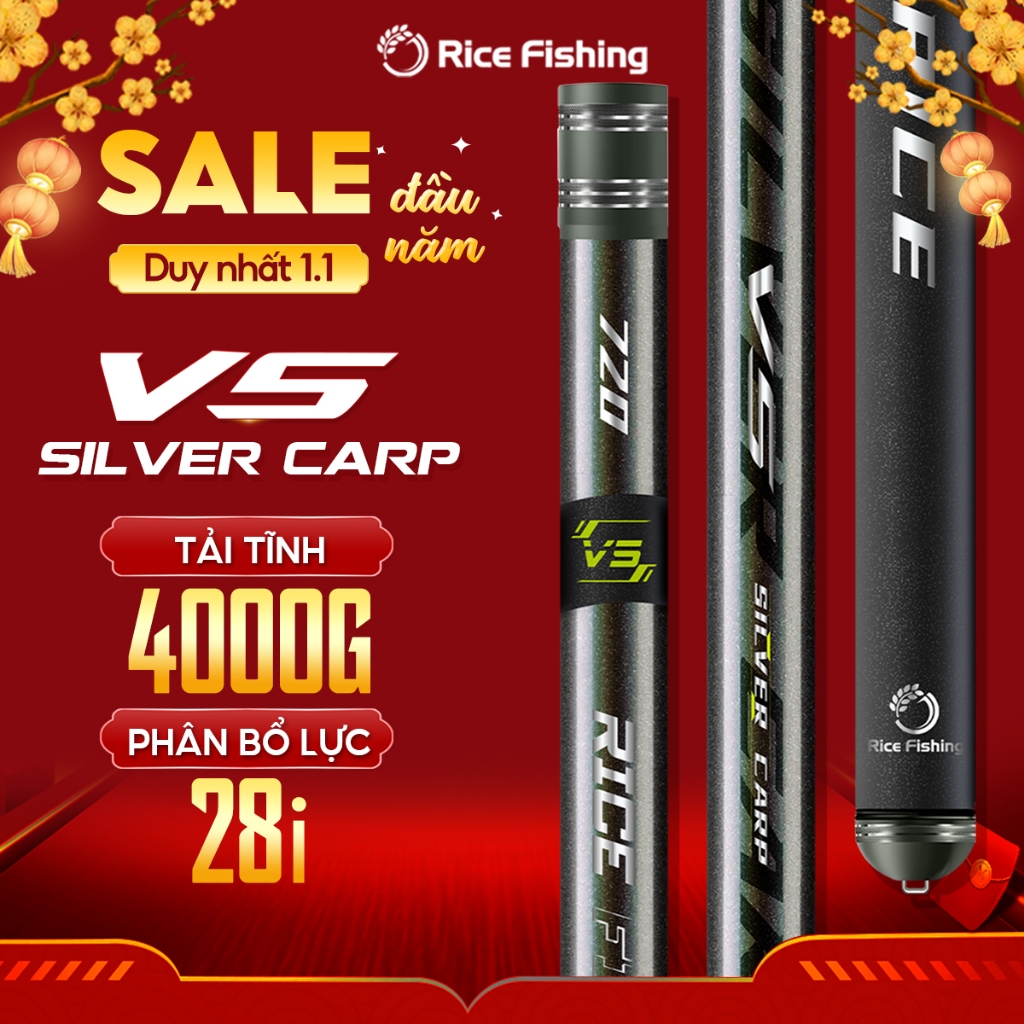 Cần câu đài V5 SILVER CARP RiceFishing carbon chất lượng côn lóng nhỏ chuyên câu cá chép cá mè CC-34