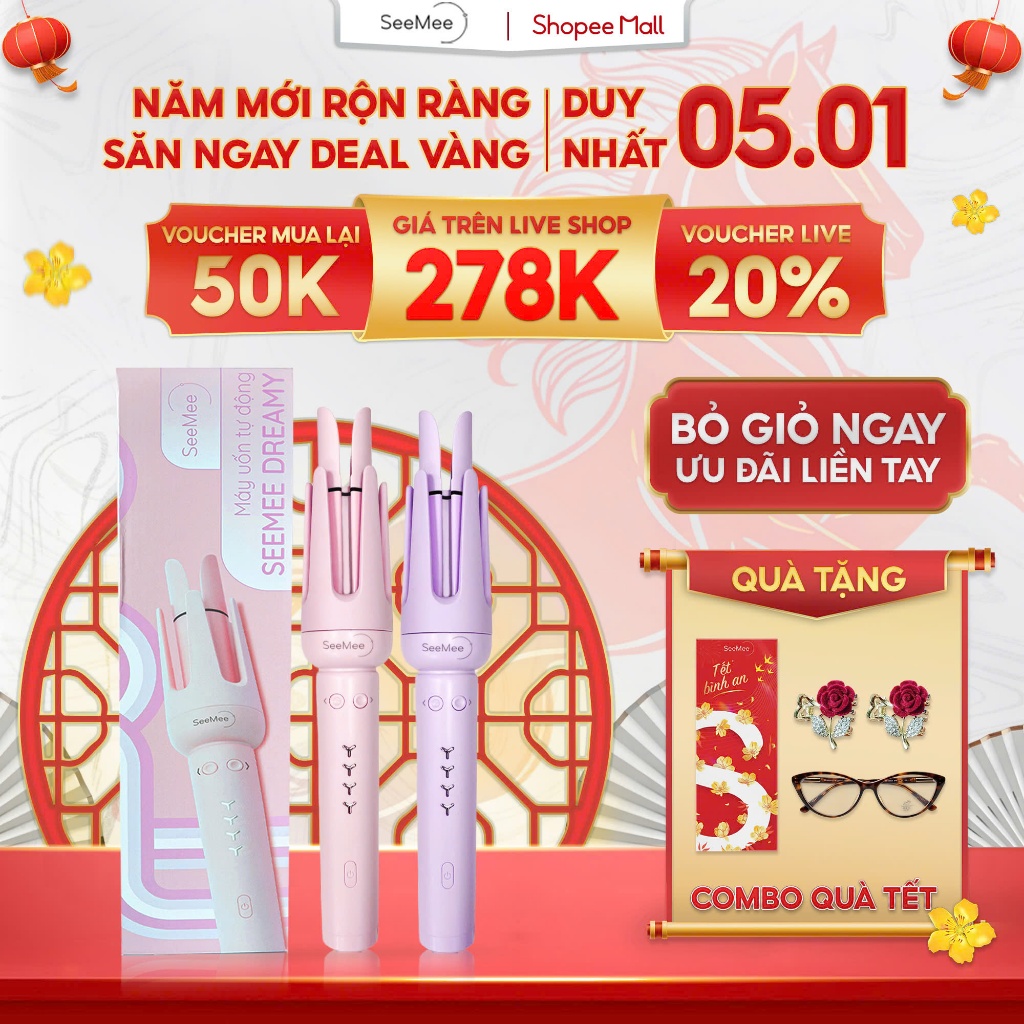  GIÁ 273K TẠI LIVE SHOP  Máy uốn tóc tự động SeeMee chất liệu gốm sứ đường kính uốn 32mm phiên bản 2025 
