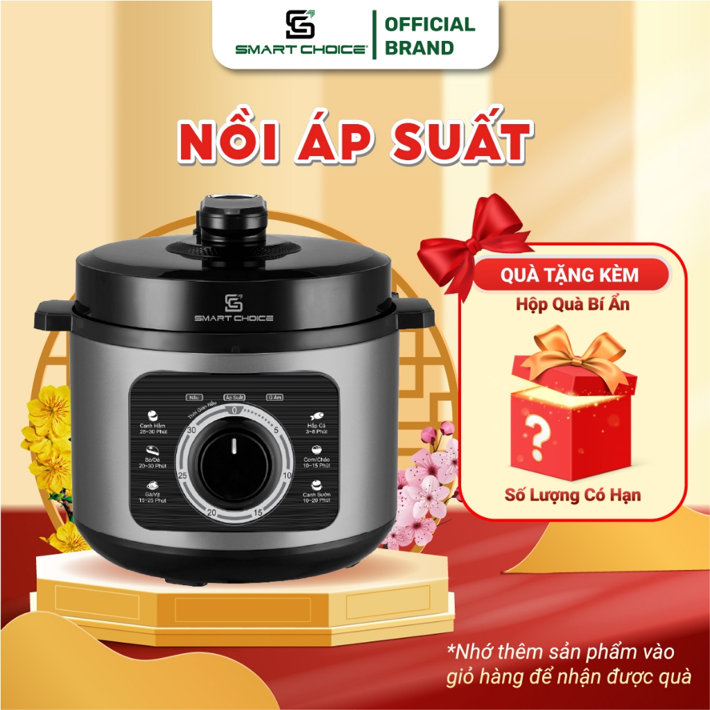 Nồi Áp Suất 4L SMARTCHOICE SCG-APS003 800W Núm Vặn Cơ Điều Chỉnh Thời Gian, Nấu Nhanh Chống Dính Tốt