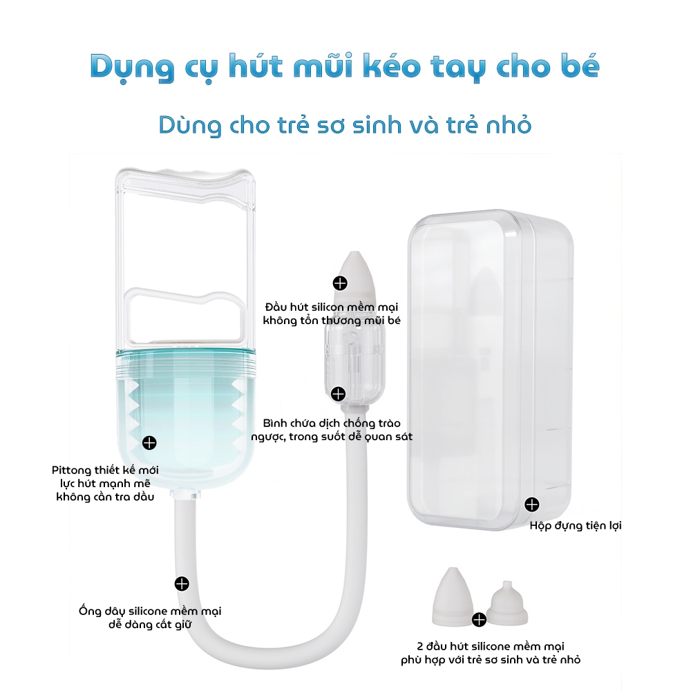 Dụng cụ hút mũi NASAL kéo tay thế hệ mới, chất liệu nhựa nguyên sinh, lực hút mạnh, an toàn cho bé