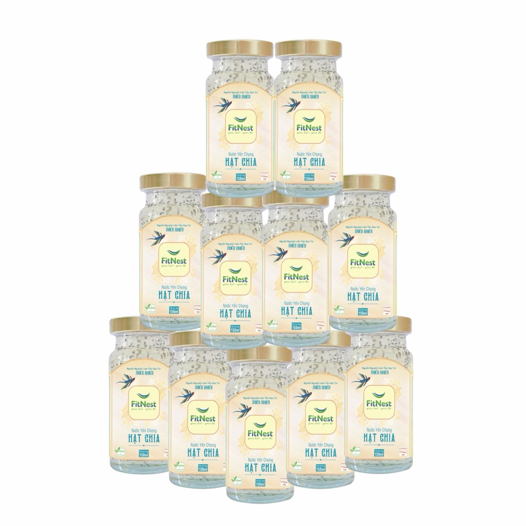Combo 10 Lọ - FitNest Yến Chưng HẠT CHIA 770mg/ Yến Sào Ngâm nở - Lọ 150ml - Hỗ Trợ Sức Khoẻ