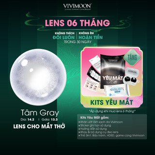  Kính áp tròng VIVIMOON màu xám TÂM GRAY lens cận cho mắt thở hạn sử dụng 6 tháng độ cận 0-8 
