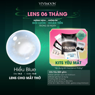  Kính áp tròng VIVIMOON màu xanh xám HIỂU BLUE lens cận cho mắt thở hạn sử dụng 6 tháng độ cận 0-8 