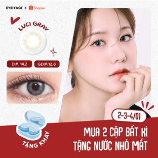 Kính áp tròng EYEIYAGI lens xám khói Luci Gray giãn tròng 14.2mm | Lens cận 3 tháng có lệch độ  0-8 độ  