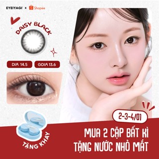  Kính áp tròng EYEIYAGI lens đen Daisy Black giãn tròng to 14.5mm lens cận 3 tháng có lệch độ  0-8  