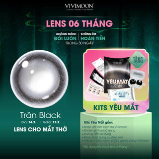  Kính áp tròng VIVIMOON màu đen xám TRÂN BLACK lens cận cho mắt thở hạn sử dụng 6 tháng độ cận 0-8 độ 