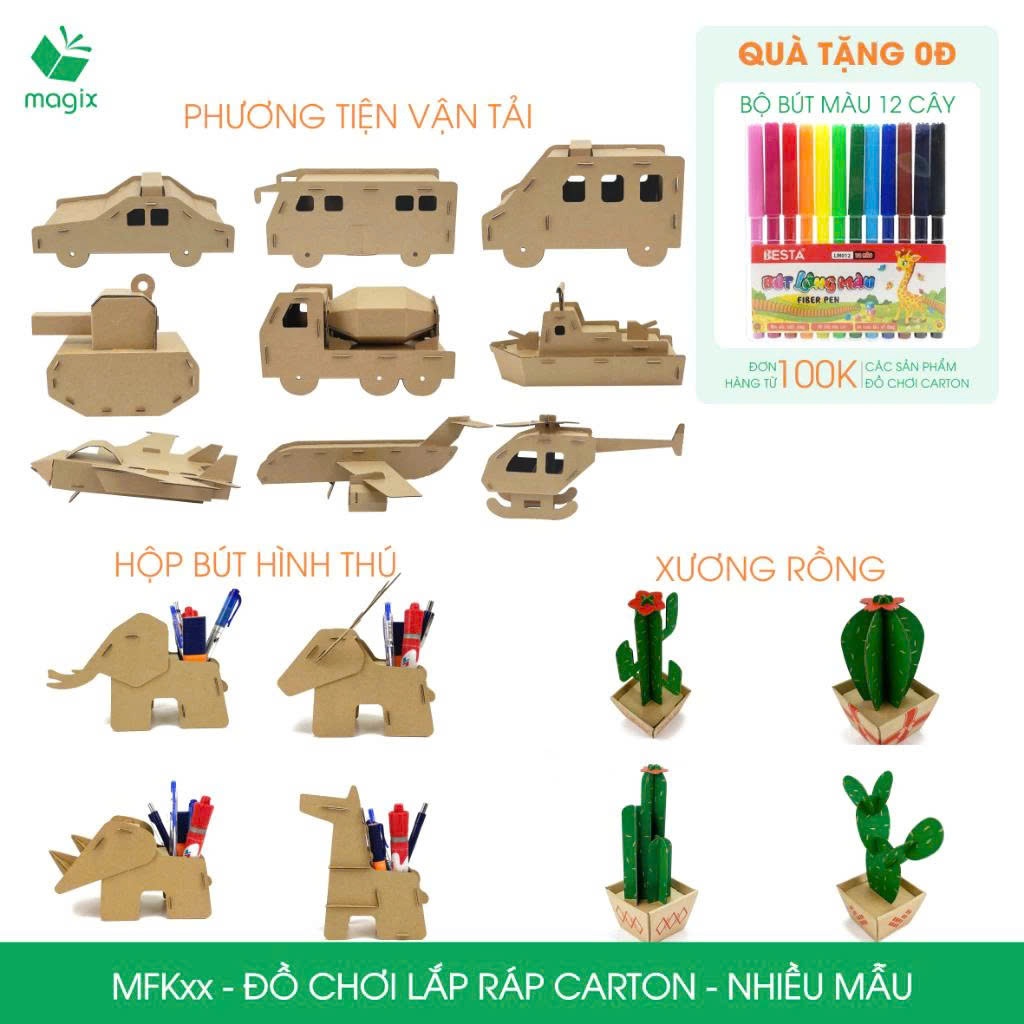 MFK - Đồ chơi lắp rắp từ carton cao cấp - Nhiều mẫu - Cây xương rồng, hộp bút, phương tiện vận tải