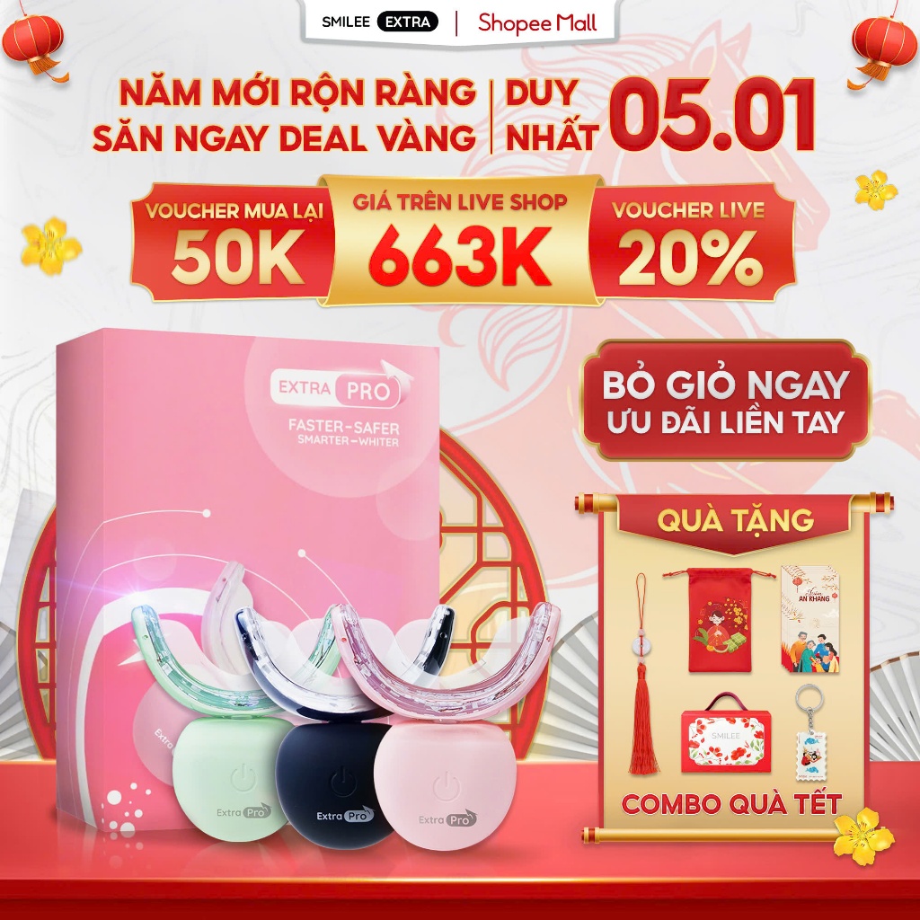   GIÁ 685K LIVE ECOGO  Bộ Kit Trắng Răng Smilee Extra Pro Làm Trắng Răng Bật 2-6 Tone Tại Nhà Phiên Bản Nâng 