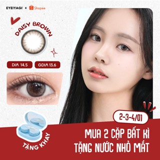  Kính áp tròng EYEIYAGI lens nâu pha xám Daisy Brown giãn tròng 14.5mm lens cận 3 tháng có lệch độ 