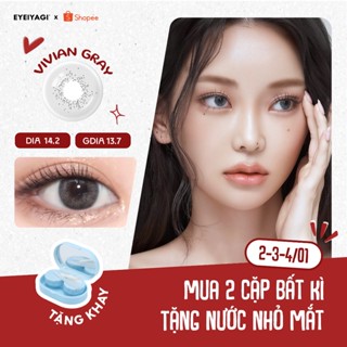  Kính áp tròng EYEIYAGI lens xám khói Vivian Gray giãn tròng 14.2mm lens cận 3 tháng có cận lệch 