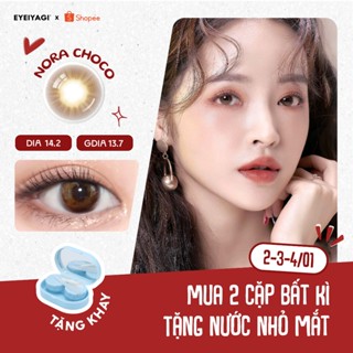 Kính áp tròng EYEIYAGI lens nâu chocolate Nora Choco giãn tròng 14.2mm lens cận 3 tháng có lệch độ 