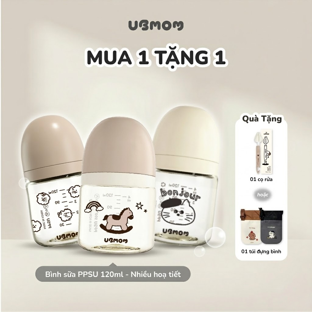 Bình PPSU UBMOM – Nhẹ Bền, An Toàn, Không Gây Sặc 120ml/200ml - Đồ dùng cho bé Ly,cốc cho bé
