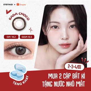  Kính áp tròng EYEIYAGI lens nâu gỗ Bada Choco giãn tròng14.2mm lens cận 3 tháng có lệch độ  0-8 độ  