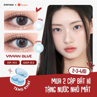  Kính áp tròng EYEIYAGI lens xanh pastel Vivian Blue cận 3 tháng độ cận 0-8 DIA 14.2mm | Lens chính hãng Hàn Quốc 