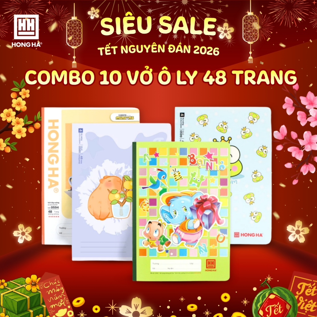  Combo 10 Vở Ô Ly Hồng Hà 48 trang Vở 4 Ô Ly 70 100gsm Dành Cho Học Sinh Tiểu Học 