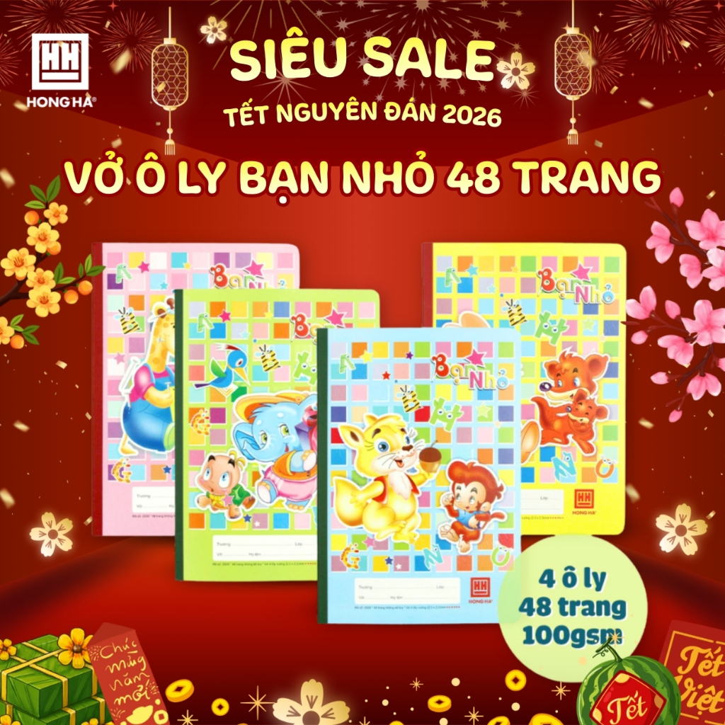 Vở Ô Ly Bạn Nhỏ Hồng Hà 48 trang, Vở Ô Ly Hồng Hà School định lượng 100gsm - 0509
