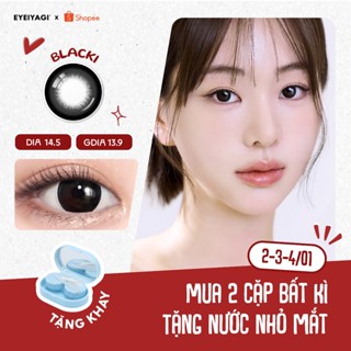 Lens đen giãn tròng Blacki kính áp tròng EYEIYAGI DIA 14.5mm có độ cận lệch  0-3 độ  