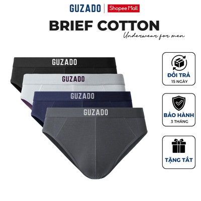 Set 3 Quần Lót Tam Giác Nam GUZADO Vải Cotton Cao Cấp 2 Lớp Kháng Khuẩn,Co Giãn 4 Chiều GBF-CB3GIBF25A001(CHE TÊN)