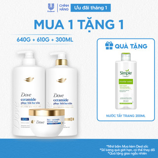  Combo Dầu Gội Kem Xả Kem Ủ Dove Ceramide Phục hồi hư tổn Biotin Ngăn gãy rụng tóc 640g 610g 300ml 