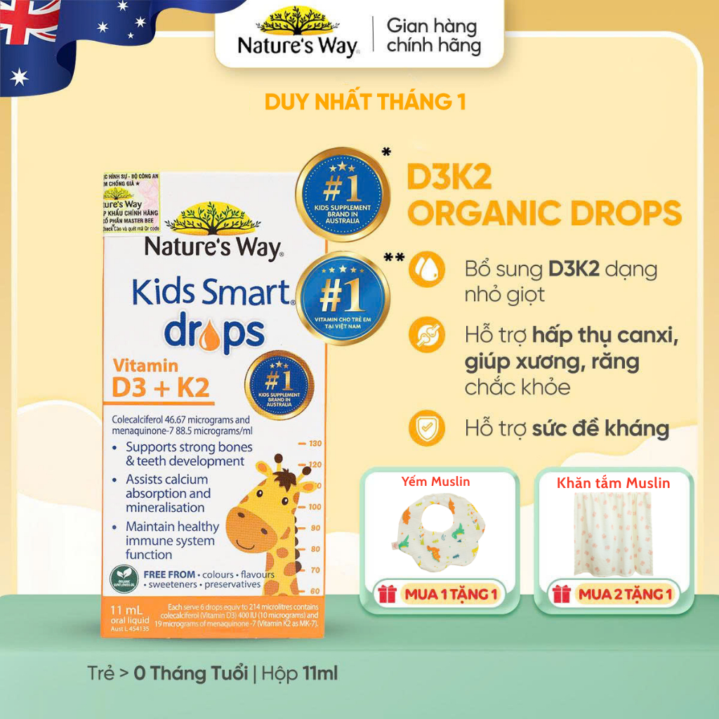  Vitamin D3k2 Organic Nature's Way D3K2 Cho Trẻ Sơ Sinh Với Thành Phần Hoa Hướng Dương Organic Hộp 11ml 
