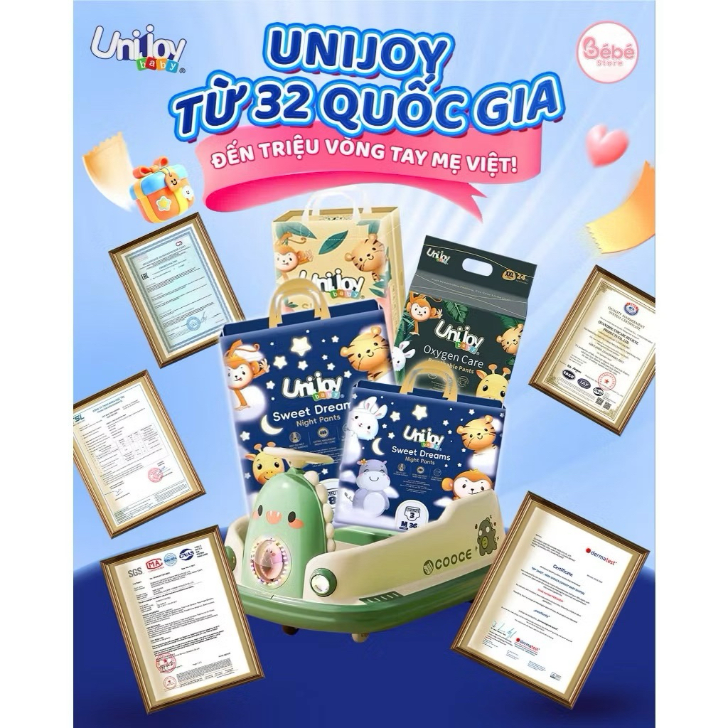 Tã bỉm UNIJOY Skin Care, Oxygen Care, Sweet Dream - thương hiệu quốc tế đang được bán tại 32 quốc gi