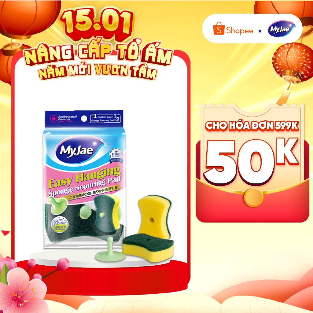 [Màu xanh] Set 2 miếng bọt biển rửa chén bát mút xốp MyJae đa năng - Gọn gàng, tiện lợi, kèm miếng n