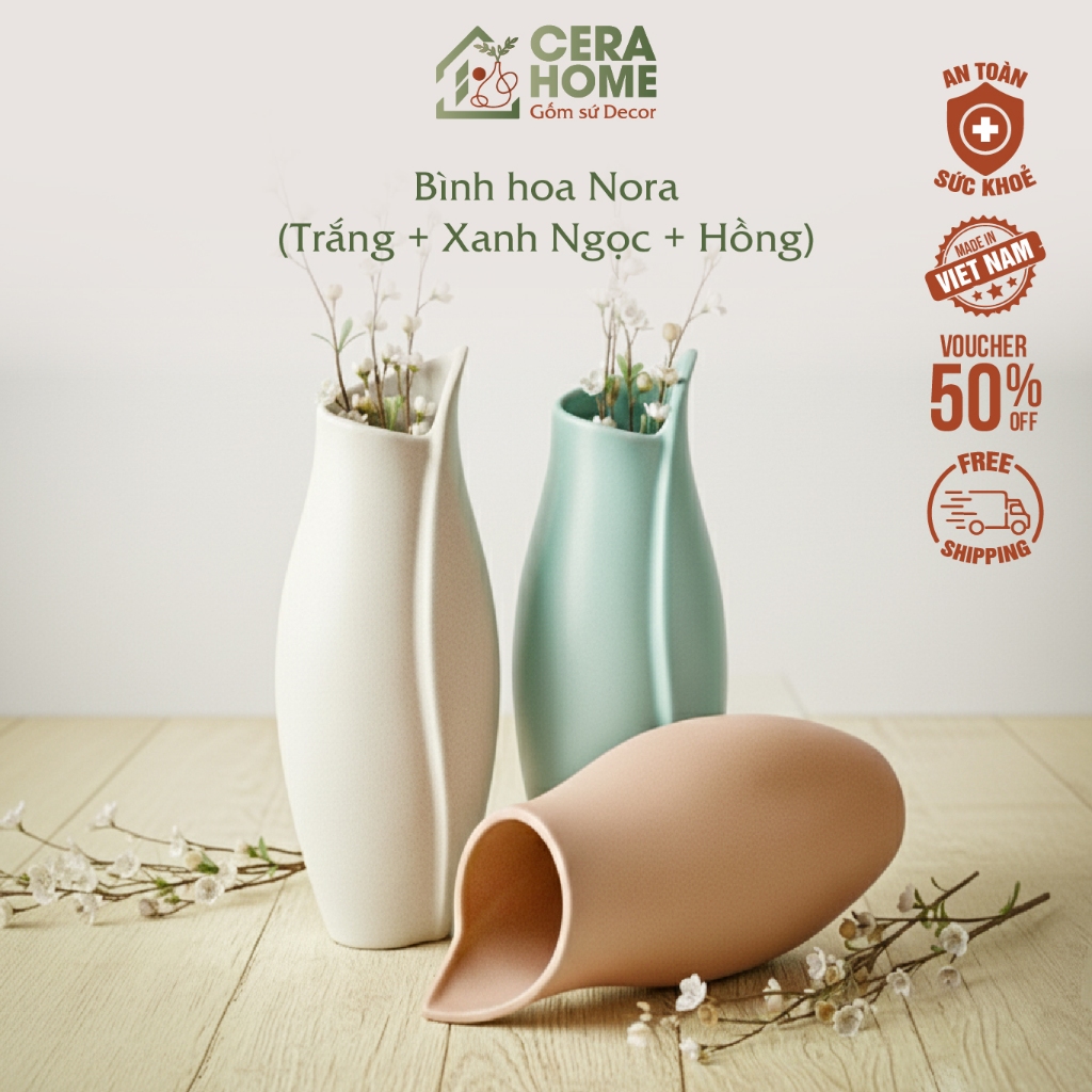 Bình Hoa Gốm Sứ Nora Dáng Đu Đủ Thiết Kế Độc Đáo – Lọ Hoa Men Cao Cấp, Đa Dạng Màu Sắc Trang Trí Phò