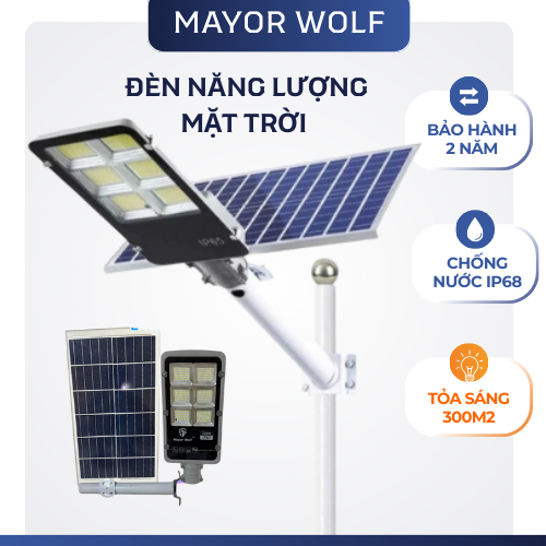 Đèn Năng Lượng Mặt Trời Mayor Wolf 300W – Đèn Đường LED Ngoài Trời IP68 3 phiên bản.