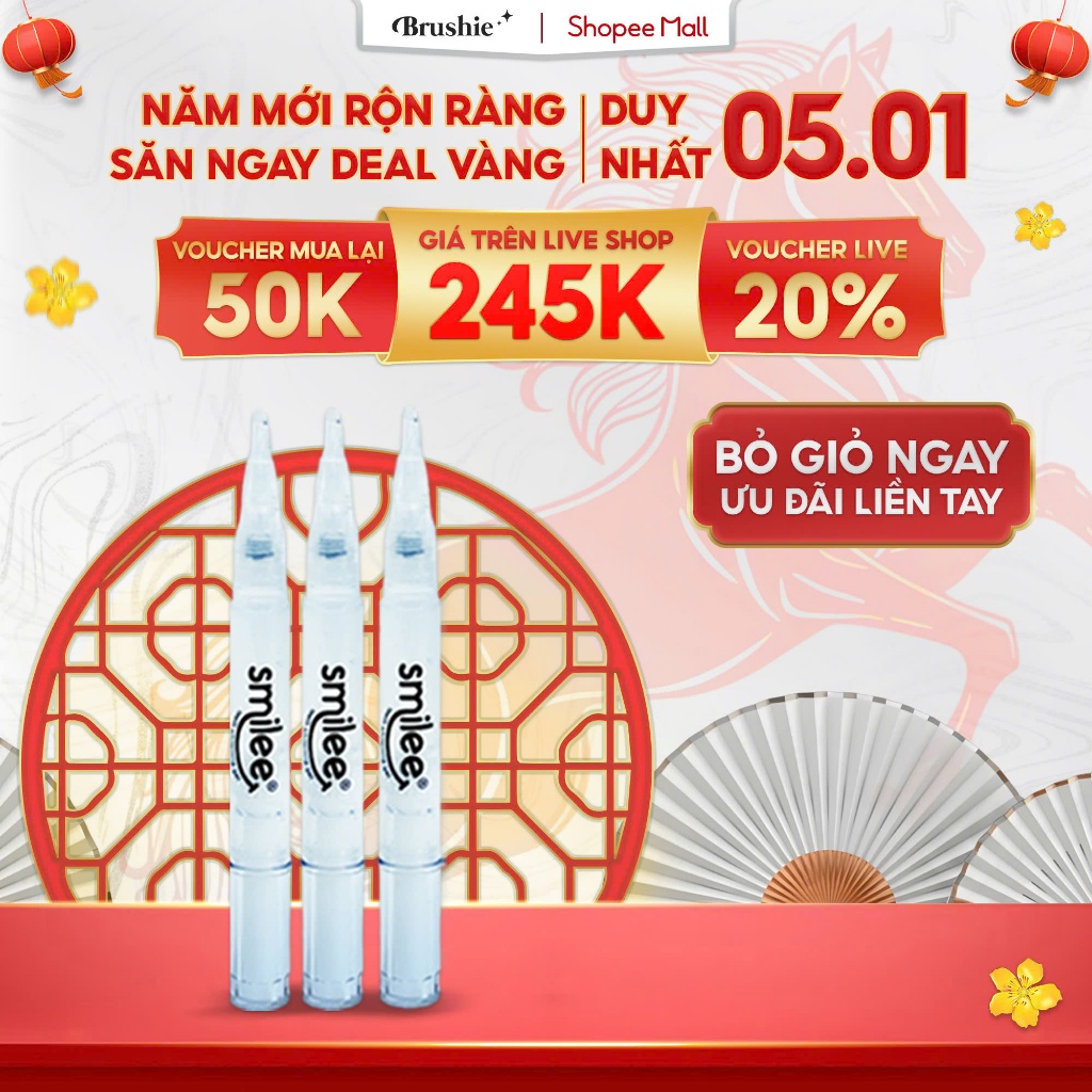  GIÁ 242K TẠI LIVE SHOP Bộ 3 bút gel làm trắng răng Smilee làm trắng răng bật 2-6 tone tại nhà an toàn hạn chế ê buốt 
