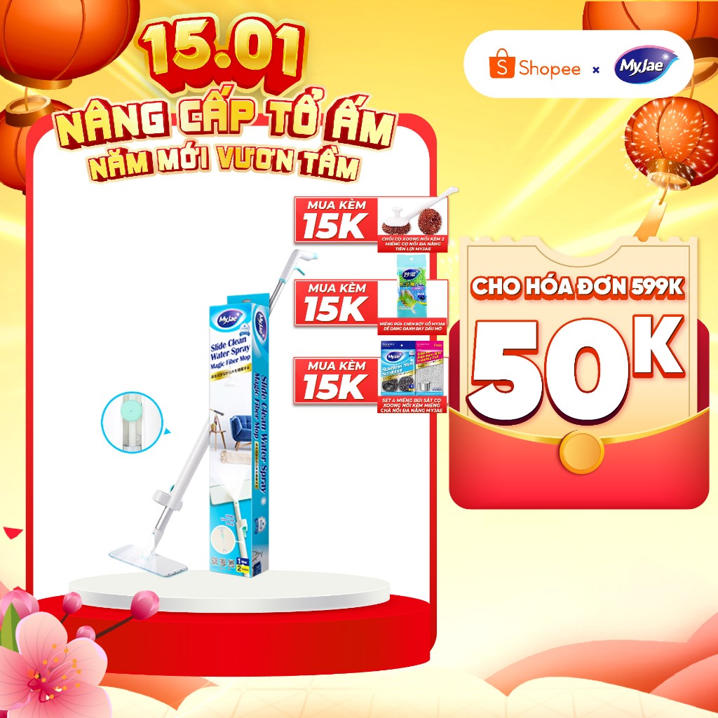 Cây Lau Nhà MyJae Tự Vắt Phun Sương 360° – Lau Sạch Nhanh, Khô Tức Thì