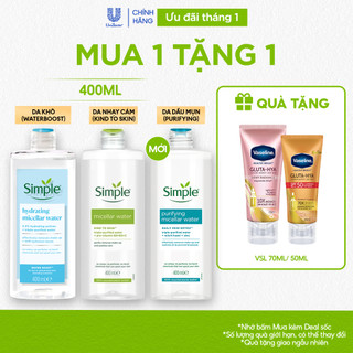  NƯỚC TẨY TRANG SẠCH SÂU DỊU NHẸ - SIMPLE MICELLAR WATER 400ML 