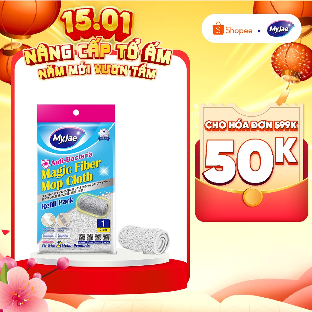 Bông Lau Thay Thế MyJae Sợi Fiber Cao Cấp 33.5x10.5cm – Dành Cho Cây Lau Nhà Tự Vắt Kháng Khuẩn & Ph