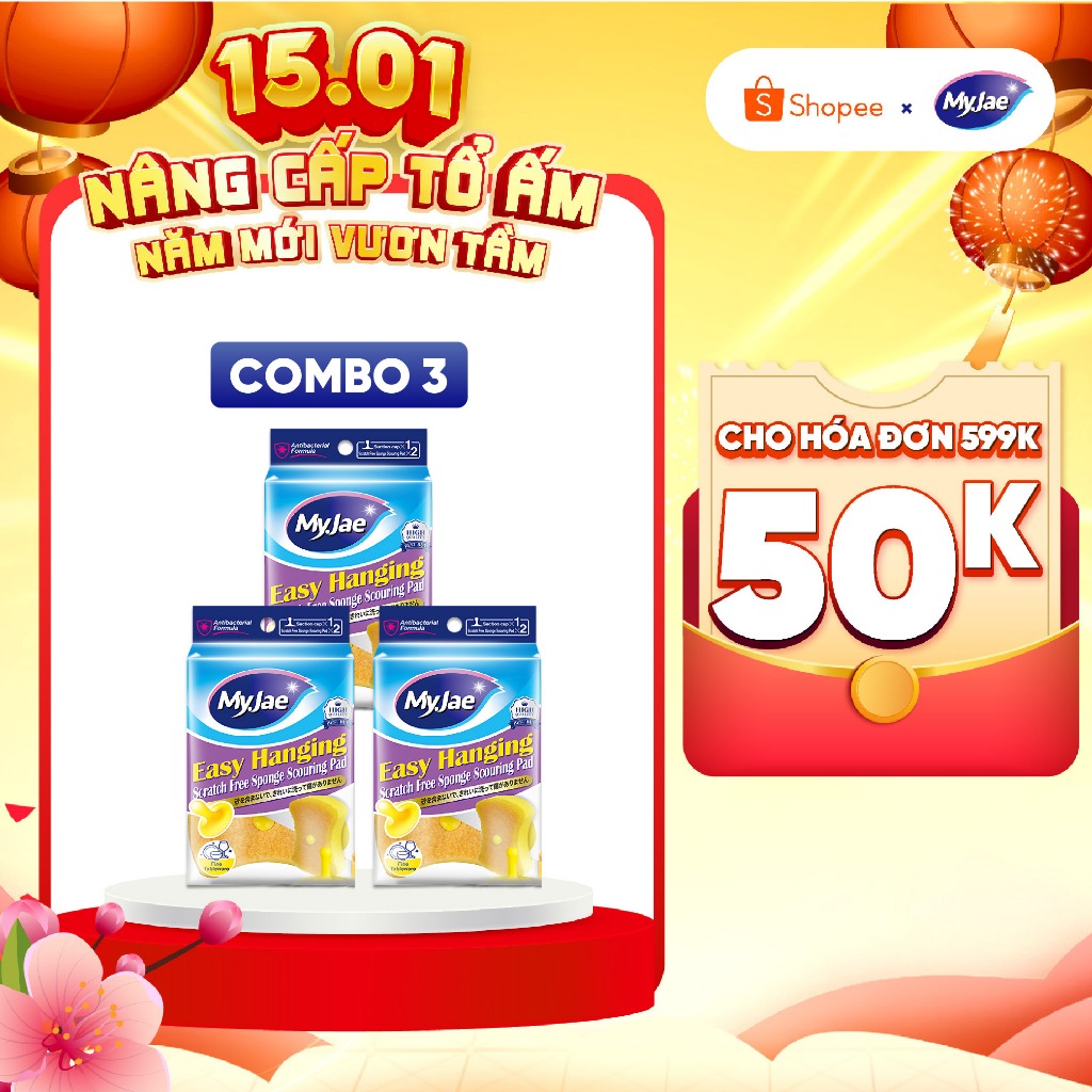[2 miếng/1 gói] Combo 3 gói bọt biển rửa chén bát mút xốp MyJae đa năng kèm miếng nhựa hít kê