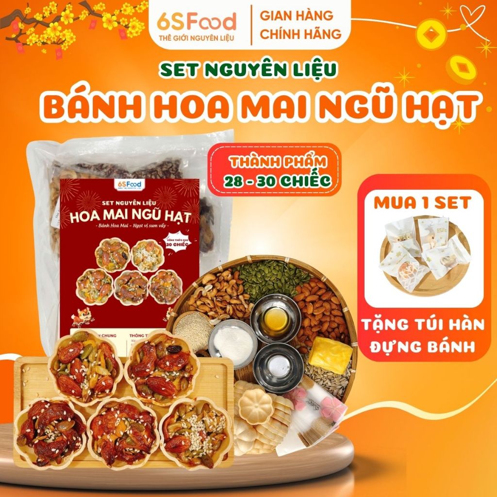 Set Nguyên Liệu làm Bánh Hoa Mai Ngũ Hạt thành phẩm 28–30c, bánh hoa mai mix hạt dinh dưỡng - 6SFOOD