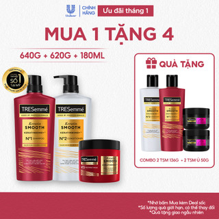  Combo Dầu Gội - Dầu Xả - Kem Ủ TRESemmé Keratin Smooth Keratinbond+Cho Tóc Vào Nếp 640g,620g,180ml  