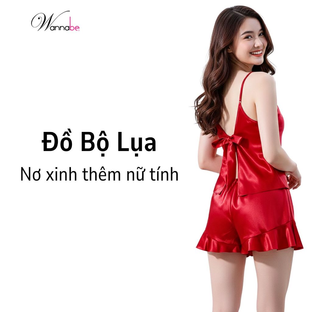 Đồ bộ mặc nhà WANNABE đồ bộ quần short phối áo 2 dây cutout lưng cột nơ sexy giúp bạn gái xinh BSS63 
