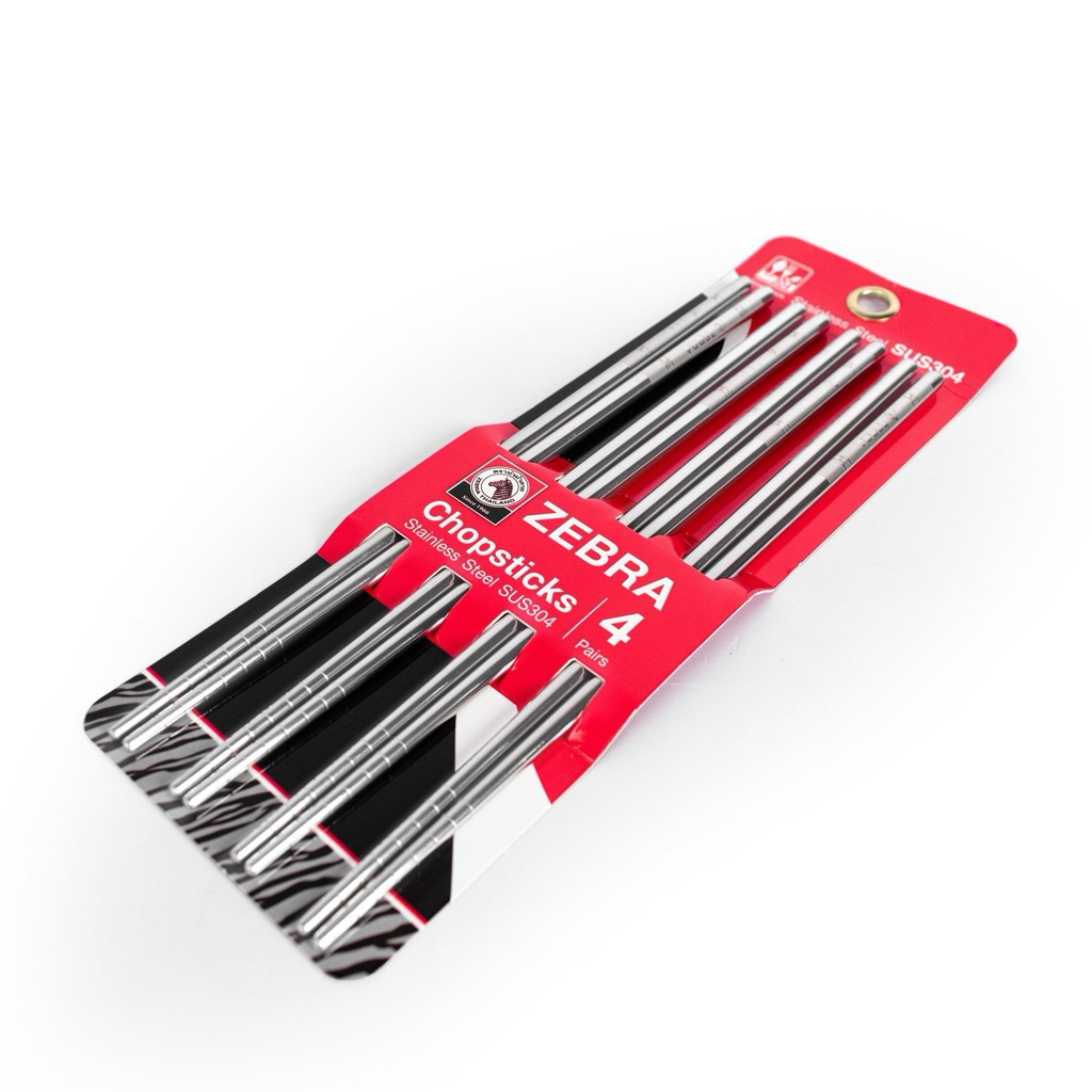 Đũa Inox không gỉ SUS304 ZEBRA 🦓 23.5cm Chính Hãng Thailand 4 đôi/bao 999005