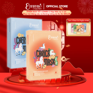  PHIÊN BẢN TẾT COMBO 2 Hộp Mặt nạ Vi sợi Phục hồi Mãng cầu và Dưỡng trắng da Đu đủ 28gx20 Emmie by Happyskin 