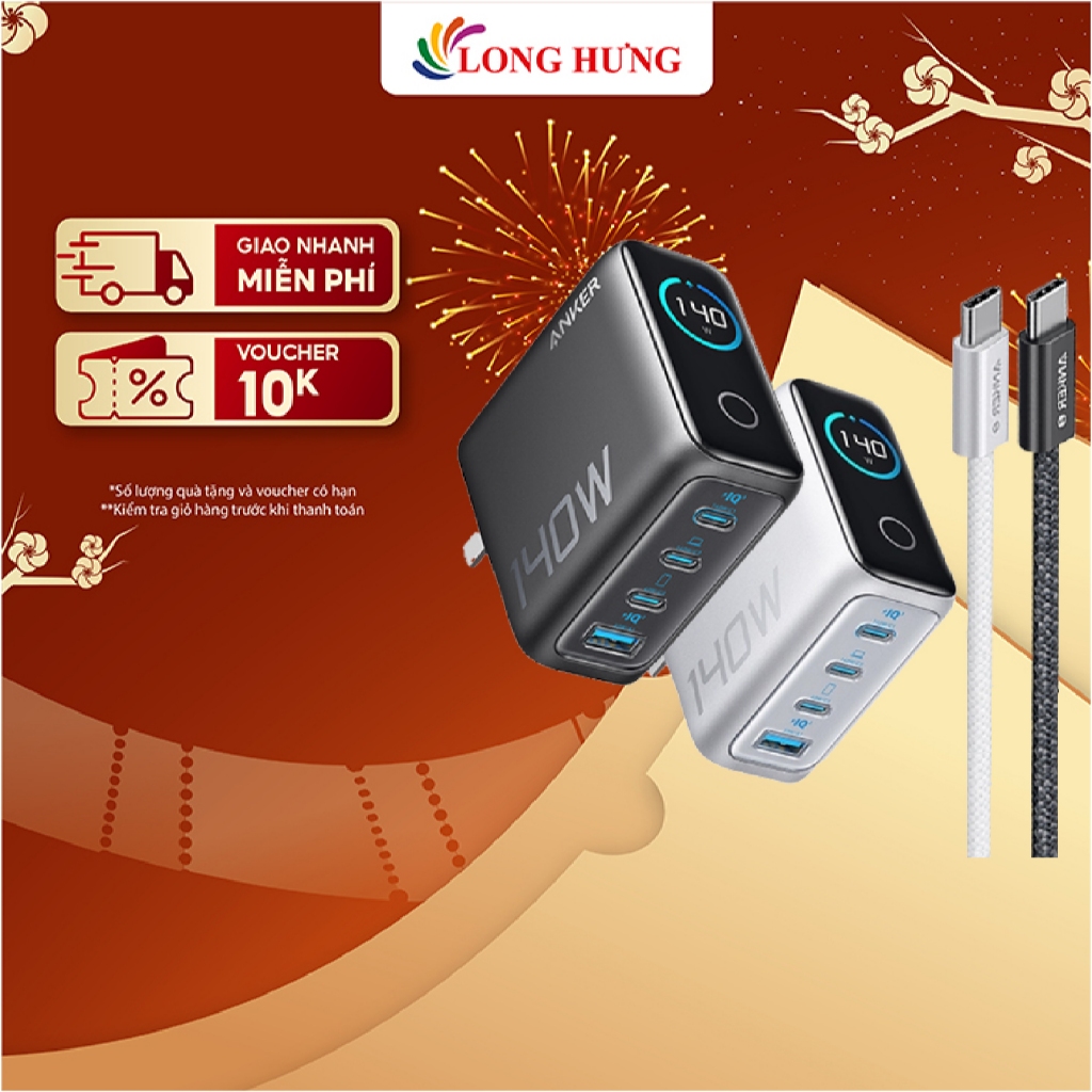 Combo cốc sạc Anker Zolo Fast Charging 1USB 3Type-C 140W + Cáp USB Type-C to Type-C PD 3.1 B2697 - H