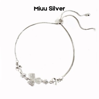   ƯU ĐÃI SẢN PHẨM MỚI  Vòng tay bạc nữ cỏ 3 lá Miuu Silver lắc tay nữ dây rút đá mắt mèo Lucky Leaf 