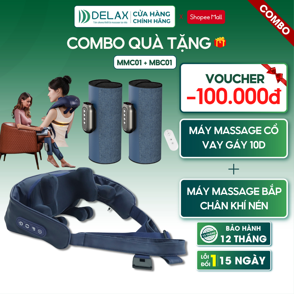Combo Máy Massage Bắp Chân, Tay Khí Nén MBC01 + Máy Massage Cổ Vai Gáy 10D MMC01 Giảm Đau Mỏi, Giúp Lưu Thông Khí Huyết