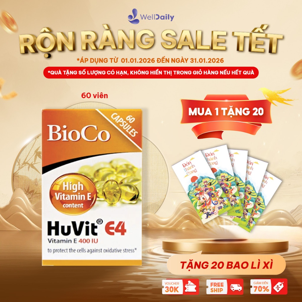 Viên uống bổ sung vitamin E BioCo Huvit E4 60 viên