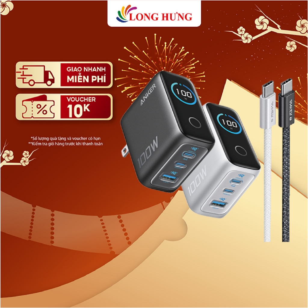Combo cốc sạc Anker Zolo Innovative Dual-Mode 1USB 2Type-C 100W + Cáp USB Type-C to Type-C PD3.0 B12